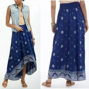 Anthropologie Floreat Baripada Blue Embroidered High Low Maxi Skirt